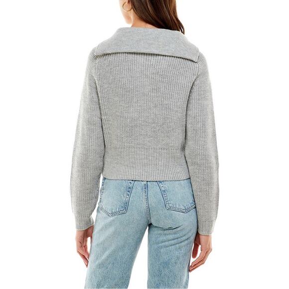 A264 • WAYF Light Heather Grey Zip Collar Knit Sweater - Picture 2 of 6